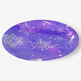 Prato De Papel Feliz Ano Novo Natal Estrelas Glitter Roxo