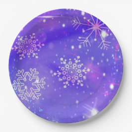 Prato De Papel Feliz Ano Novo Natal Estrelas Glitter Roxo