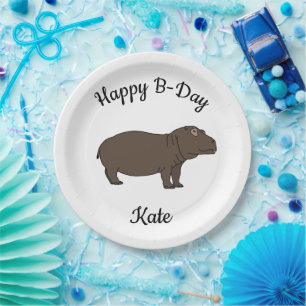 Prato De Papel Feliz B-day Hippopotamus African Animal