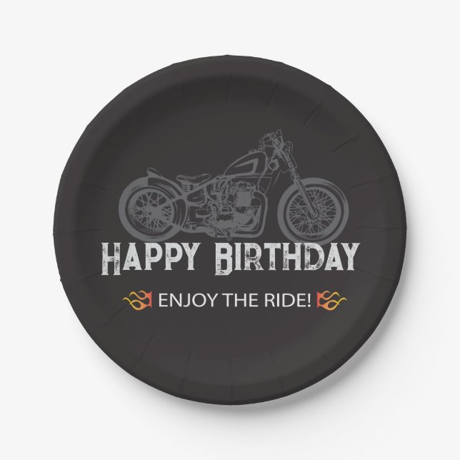 Prato De Papel Feliz Biker Birthday Motorcycle Rider (Frente)