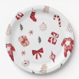 Prato De Papel Feliz branca Chá de fraldas de Natal Vermelho