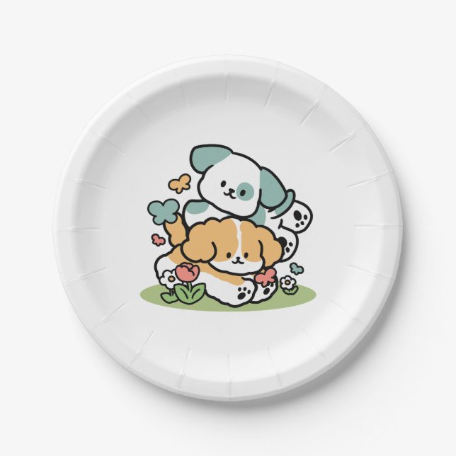 Prato De Papel Feliz Cachorro A Cair Em Maio - Arte Canina Kawaii (Frente)