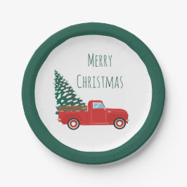 Prato De Papel Feliz Caminhão de Natal Com Vermelho De Árvore De