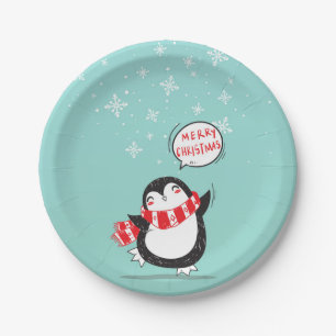 Prato De Papel Feliz Cartoon Penguin