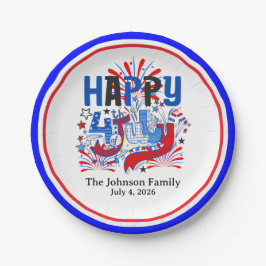 Prato De Papel Feliz Celebração de 4 de Julho Texto Personalizado