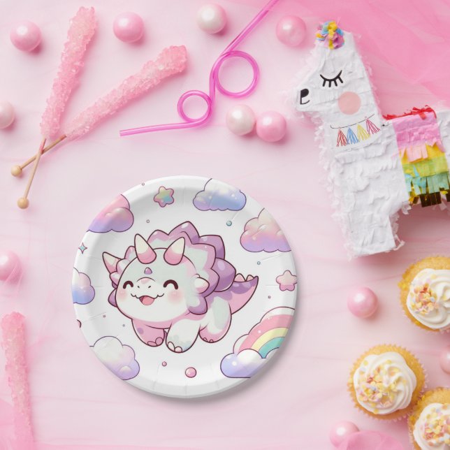 Prato De Papel Feliz Chá de fraldas Simples de Dinossauro (Festa)