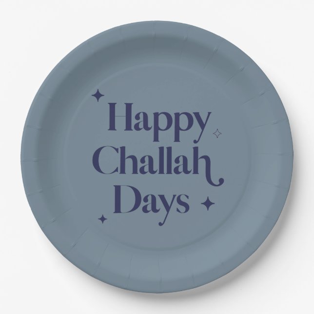 Prato De Papel  Feliz Challah Days Hanukkah Blue Minimalist  (Frente)