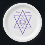 Prato De Papel Feliz Chanukah / Hanukkah em Azul e Branco<br><div class="desc">Sirva seus lábios nestas placas de papel Chanukah (ou Hanukkah) bonito e salve-se de lavar a louça este ano. Estas são parte do meu moderno,  elegante tema de estrelas judaicas em expansão. Feliz Chanukah!</div>