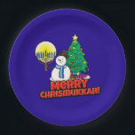Prato De Papel Feliz Chrismukkah com Snowman e Menorah<br><div class="desc">É um verdadeiro Chrismukkah 2019! O Natal e Chanucá caem na mesma semana!Adicione estas placas de papel interconfessionais (Hanukkah e Natal) às suas celebrações de Chrismukkah este ano. Se celebrarmos juntos os feriados, é um bom toque.Este é nosso design e você não o encontrará em nenhum outro lugar além da...</div>