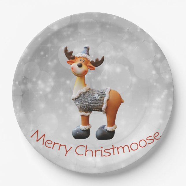 Prato De Papel Feliz Christmoose usando um chapéu (Frente)
