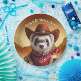 Prato De Papel Feliz Cowboy Ferret Western Style Aniversário