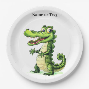 Prato De Papel Feliz Crocodilo Selvagem Fofo Selva Árvores Lindas