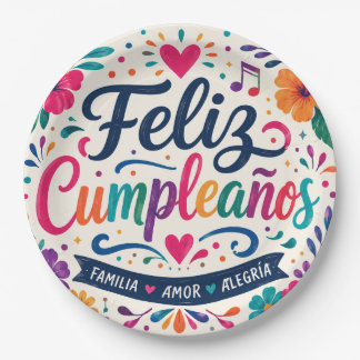 Prato De Papel Feliz Cumpleaños Floral Fiesta Aniversário em espa