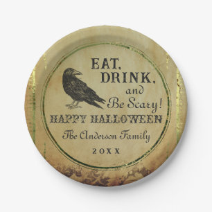 Prato De Papel Feliz Dia das Bruxas de Spooky Vintage Gothic