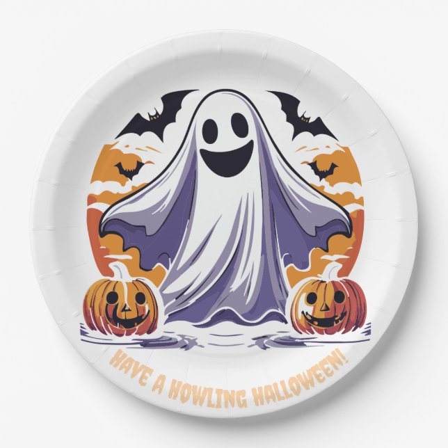 Prato De Papel Feliz Dia das Bruxas Fantasma (Frente)