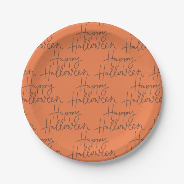 Prato De Papel Feliz Dia das Bruxas Laranja e Cinzas (Frente)