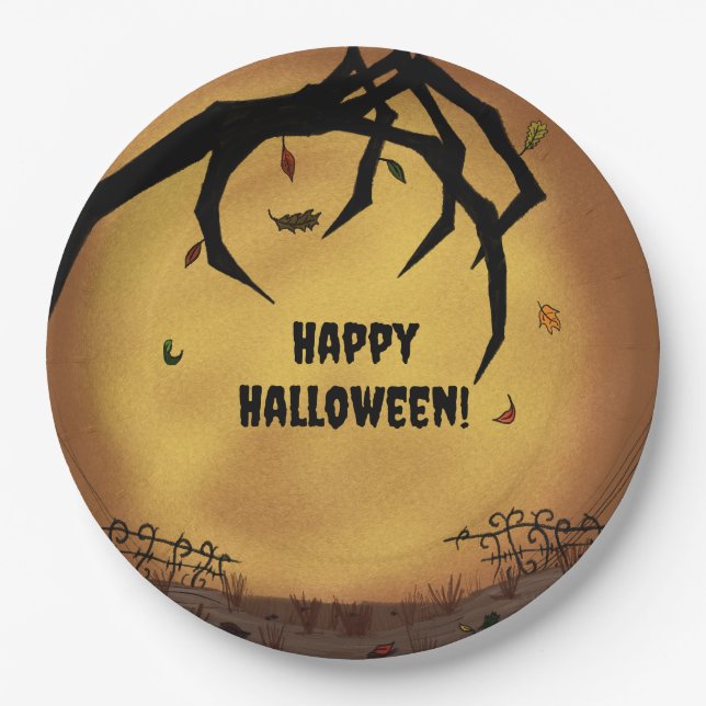 Prato De Papel Feliz Dia das Bruxas Mão Assustadora (Frente)