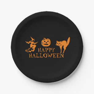 Prato De Papel Feliz Dia das Bruxas preto laranja assustador