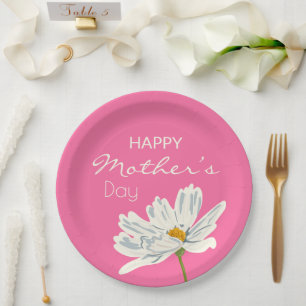 Prato De Papel Feliz Dia das Mães Flor Artístico Branco