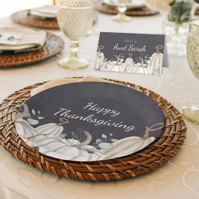 Prato De Papel Feliz Dia de Ação de Graças da Casa de Bombaim Rus (Rustic Farmhouse Happy Thanksgiving Pumpkins Theme Paper Plates for Fall Dinner Party or Event)