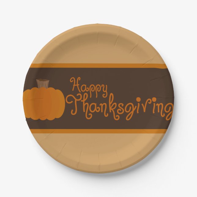 Prato De Papel Feliz Dia de Ação de Graças, Pumpkin (Frente)