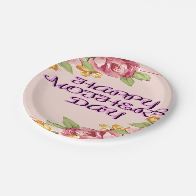 Prato De Papel Feliz Dia de as mães com Flores (Inclinado)