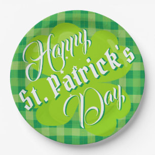 Prato De Papel Feliz Dia de São Patrício Verde Tartan Trevo Sortu