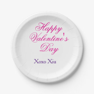 Prato De Papel Feliz dia dos namorados rosa roxo xoxo amor nome c