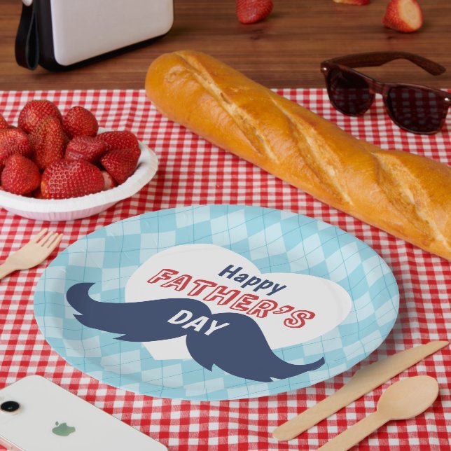 Prato De Papel Feliz Dia dos Pais Bigode e Coração (Piquenique)