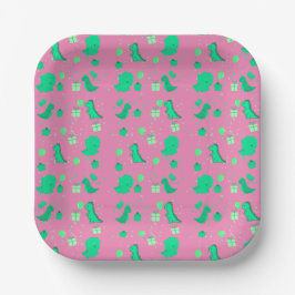 Prato De Papel Feliz Dinomight Aniversário, verde rosa