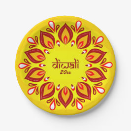 Prato De Papel Feliz Diwali Adicionar Ano Amarelo Vermelho 7"