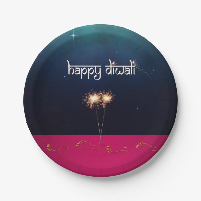 Prato De Papel Feliz Diwali com espasmo - Placa de Papel (Frente)