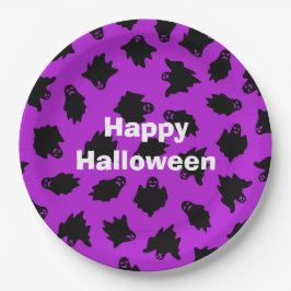 Prato De Papel Feliz Fantasma Roxo do Festa de Halloween