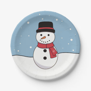 Prato De Papel Feliz Feriado de Natal de Snowman