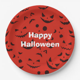 Prato De Papel Feliz Festa de Halloween Sorriso de Abóbora Vermel