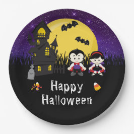 Prato De Papel Feliz Festa de Halloween Vampiros Roxo