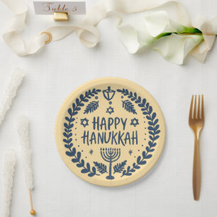 Prato De Papel Feliz Festa de Hanukkah, Gritante, Desenhado à Mão