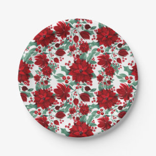 Prato De Papel Feliz Flores De Poinsettia Vermelha Ivy Deixa Aqua