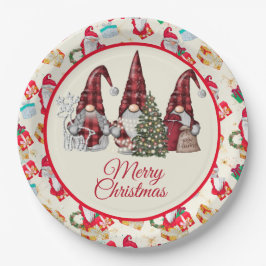Prato De Papel Feliz Gnomo Natal