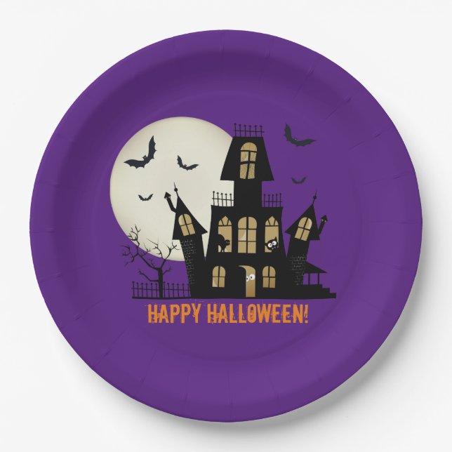 Prato De Papel Feliz Halloween Black Cat Spooky Hauny House (Frente)