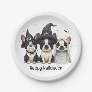 Prato De Papel Feliz Halloween Boston Terrier Dogs
