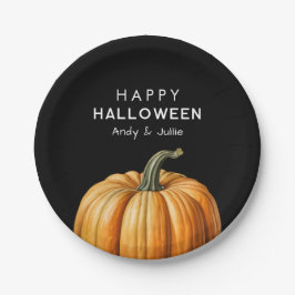 Prato De Papel Feliz Halloween com abóbora vintage