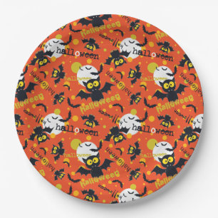 Prato De Papel Feliz Halloween Fang Vampire Bat Moon Paper Placa