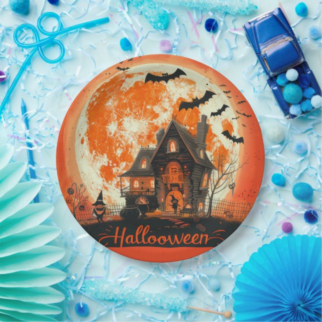 Prato De Papel Feliz Halloween House Cute e Festivo Halloween (Festa)