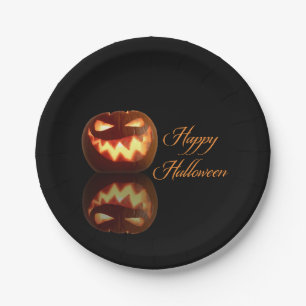 Prato De Papel Feliz Halloween Jack O'Lantern Preto e Laranja 