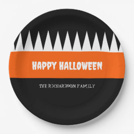 Prato De Papel Feliz Halloween Laranja Preto Personalizado