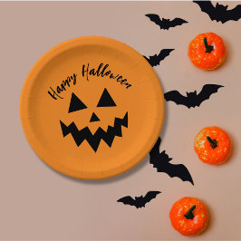 Prato De Papel Feliz Halloween Laranja Pumpkin Jack O Lanterna