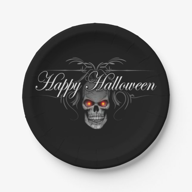 Prato De Papel Feliz Halloween Mau Skull (Frente)