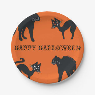 Prato De Papel Feliz Halloween Papel Personalizado Põe Gatos Pret