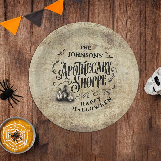 Prato De Papel Feliz Halloween Personalizado  (Happy Halloween Apothecary Shoppe Custom Paper Plates)
